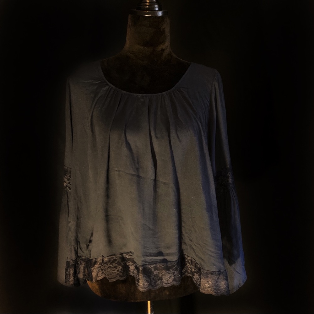 Dark Blue Long Flare Sleeve Top
